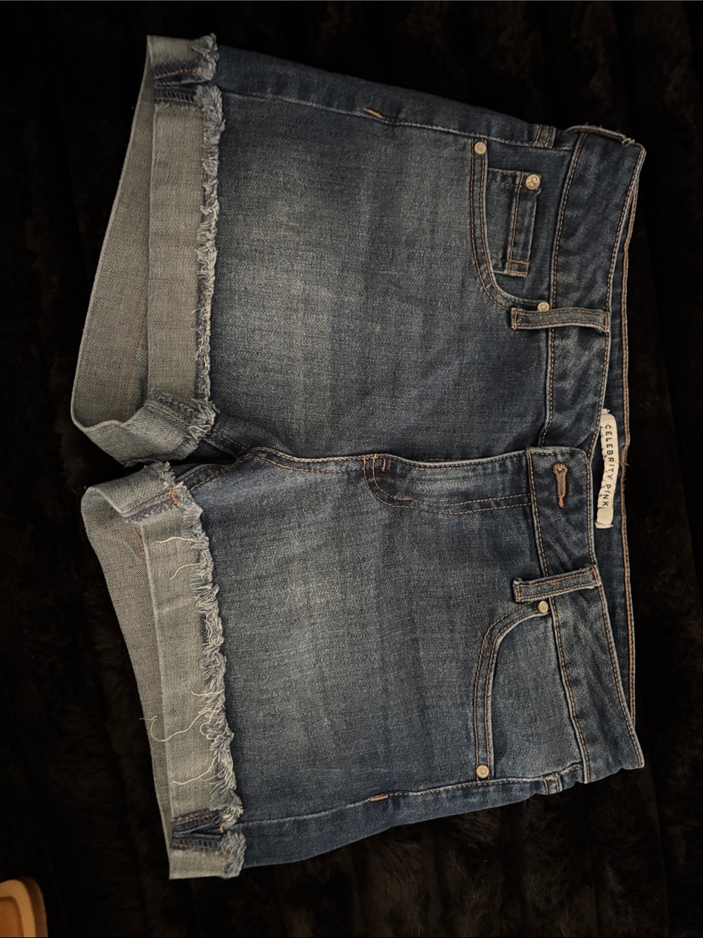 Celebrity Pink Women's Dark Wash Frayed Hem Denim Shorts
